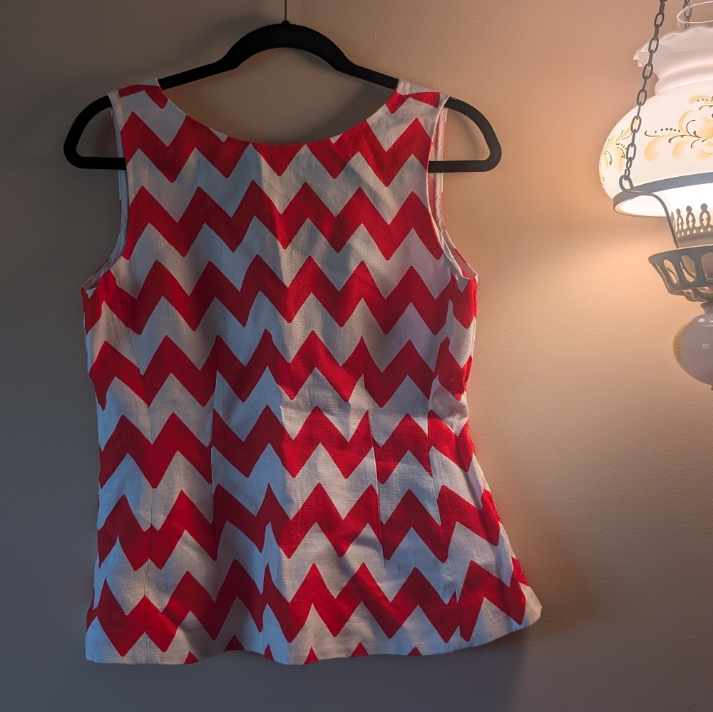 Kate Spade Red and White Chevron Linen Blouse